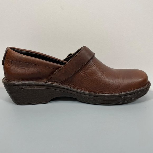 Born Clogs Shoes Buckle Harness Slip On Leather Brown Wedge Heel Womens 11 - Picture 10 of 12